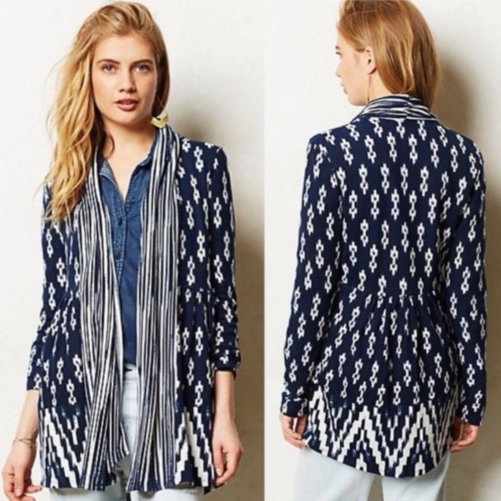 ANTHROPOLOGIE Martingale Cardigan Ikat Navy {QQ28}